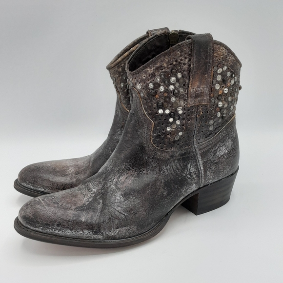 Frye Shoes - Frye Deborah Studded Metallic Leather Ankle Short Boots.